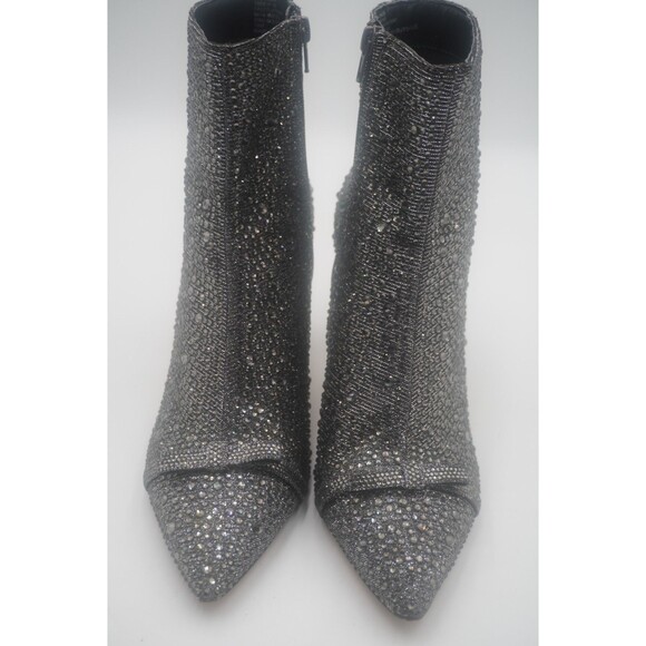 INC IGNACIA Pewter Rhinestone Sequin Crystal Pointed Toe Stiletto Ankle Boot 10M - Picture 6 of 14